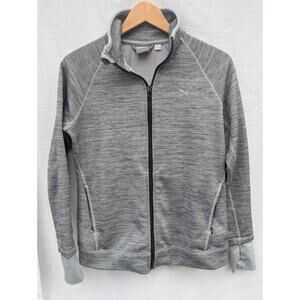 Puma Women's Gray Track Jacket Zip Up Stand Up Collar Thumb Holes Size Medium
